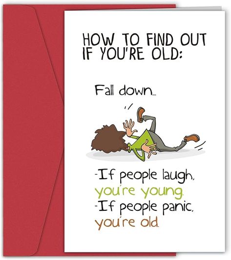 Amazon.com : Funny Birthday Card for Him Her, Hilarious Birthday Cards for Men Women, Snarky Humor Birthday Card for Friends, How to Find Out If You're Old, Fall Down... : Office Products Birthday Card For Friends, Humor Birthday, Hilarious Birthday Cards, Cards For Men, Snarky Humor, Snoopy Birthday, Birthday Card For Him, Funny Birthday Card, Birthday Cards For Friends