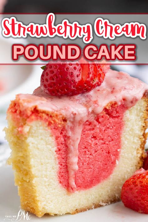 Strawberry & Cream Pound Cake (5 STAR RECIPE) Cake With Jello, Cream Pound Cake Recipe, Best Pound Cake Recipe, Pound Cake Recipes Easy, Moist Pound Cake, Cake Mug, Pound Cake Recipe, Strawberry Cake Recipes, Pound Cake With Strawberries