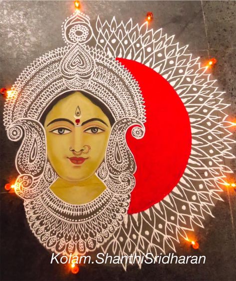 Realistic Rangoli For Diwali, Realistic Rangoli, Galicha Rangoli Designs, Laxmi Pooja Rangoli, Rangoli For Dhanteras, Dhanteras Rangoli Design, Face Rangoli, Durga Rangoli, God Rangoli