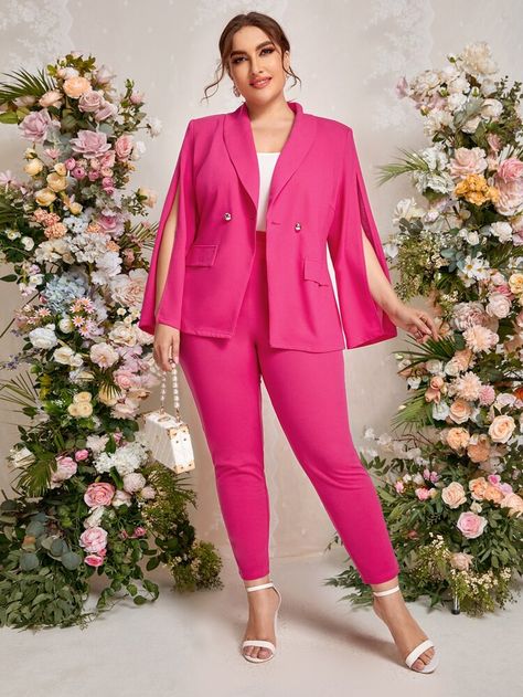 Graduation Suits For Women, Western Fashion Dresses, Blue Jumpsuits Outfit, Pink Suits Women, Graduation Suit, Wedding Guest Suits, Plus Size Blazers, Hot Pink Pants, Graduation Suits