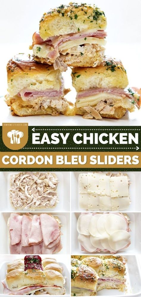 Cordon Bleu Sliders, Healthy Slider Sandwiches, Firehouse Lunch Ideas, Firefighter Recipes, Memorial Day Sandwiches, Chicken Cordon Bleu Sliders Recipes, Chicken Cordon Bleu Sliders, Blue Collar Lunches, Chicken Cordon Bleu Appetizer