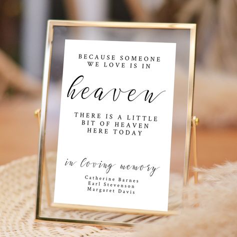 "ENJOY 60% OFF WHEN YOU ORDER 3 OR MORE ITEMS. Discount automatically applied at checkout. This dancing with us in heaven wedding sign is perfect for your loved ones who have passed away. It can be used as a memory table sign or placed in an empty seat to commemorate their memories. F R E E  * D E M O * L I N K  -  T R Y *  B E F O R E  * Y O U * B U Y Want to see what your information looks like in this template? Copy and paste the following link into your web browser to try out this template: Deceased Loved Ones At Wedding, Seat For Loved One In Heaven Wedding, Heavenly Wedding Theme, Honor Loved Ones At Wedding, Wedding Loved Ones Passed Memory Table, Remembering Loved Ones Passed Wedding, Honoring Loved Ones At Wedding, Loved Ones At Wedding, Loved Ones In Heaven Wedding