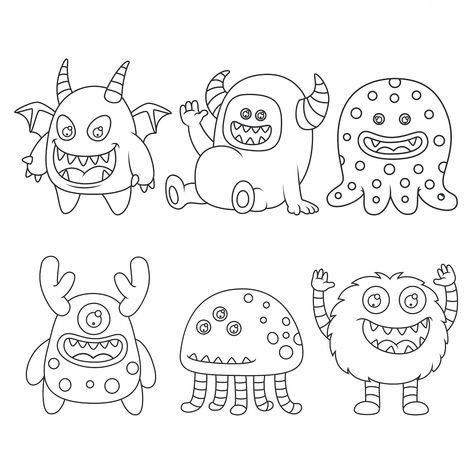 Premium Vector | Cute coloring for kids with monster collection Drawing A Monster, Cute Monsters Drawings Easy, Cartoon Monsters Drawing, Cute Monster Doodles, Drawing Of A Monster, Cartoon Monsters Cute, Monster Coloring Pages For Kids, Monsters Drawing, Kawaii Monster