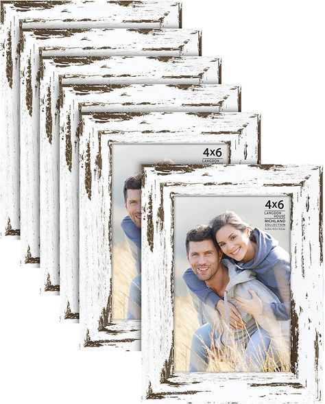 Langdon House 4x6 Picture Frames (Distressed White, 6 Pack) Farmhouse Style Rustic Picture Frames, 5x7 Picture Frames, 8x10 Picture Frames, 4x6 Picture Frames, Picture Frame Shop, White Picture Frames, White Picture, Hanging Hooks, Vintage Country