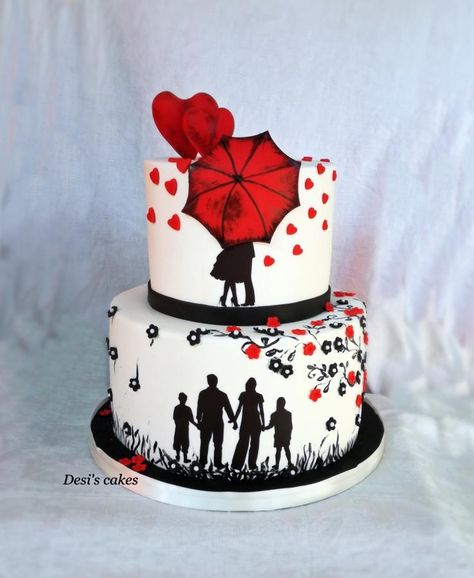 Love by Desislava - http://cakesdecor.com/cakes/317452-love Cupcakes Aniversario, Couples Cake, Valentine Cakes, Anniversary Cake Designs, Happy Anniversary Cakes, Silhouette Cake, Wedding Anniversary Cakes, Cake Decorating With Fondant, Elegant Birthday Cakes