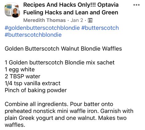 Optavia Butterscotch Blondie, Optavia Golden Butterscotch Blondie Mix Hack, Optavia Butterscotch Blondie Hack, Optavia Fueling Hacks, Caramel Blondie, Butterscotch Blondies, Meal Hacks, Optavia Hacks, Fueling Hacks