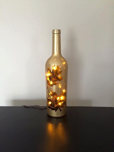 Thanksgiving Wine Bottle Crafts Diy, Fall Wine Bottles Diy, Thanksgiving Wine Bottle Crafts, Wine Bottle Lamps, Thanksgiving Wine Bottle, Fall Wine Bottles, Bottle Decorations, Bottle Lamps, Thanksgiving Wine