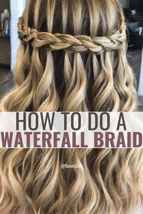 Whether you're getting ready for a special occasion or simply want to elevate your everyday hairstyle, mastering the art of the waterfall braid can add a touch of elegance to your look. If you wish to effortlessly create a stunning waterfall braid that turns heads, this tutorial is for you. Discover step-by-step instructions and essential techniques to achieve the perfect waterfall braid every time. Waterfall Braid Bridal Hair, Waterfall Braid Crown, Wedding Waterfall Braid, Cascading Braid Wedding Hair, Waterfall Braid Bridesmaid, Waterfall Braid Tutorial Step By Step, How To Waterfall Braid Step By Step, Waterfall Hairstyle Step By Step, How To Do Waterfall Braid