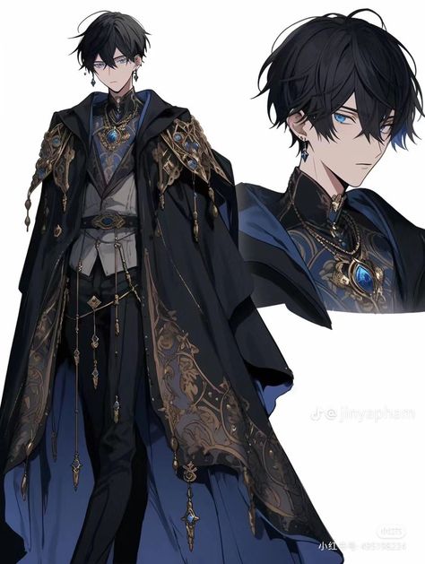 Blue Fantasy Outfit Male, Prince Character Design, Fantasy Fashion Male, Fantasy Prince Outfit, Boys Fashion Aesthetic, Prince Clothes, Dark Evil, Outfits Hombre, Adventure Outfit