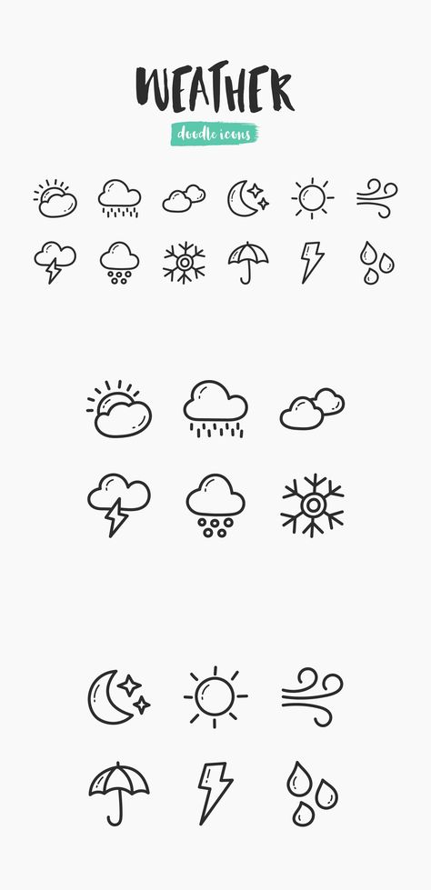 Weather Hand-Drawn Doodle Icons Calendar Design Drawing, Planner Doodles Ideas Simple, Weather Journal Ideas, Nature Doodles Simple, Calendar Doodles Ideas, Journal Doodles Simple, Wind Doodle, April Doodles, Minimalist Doodles