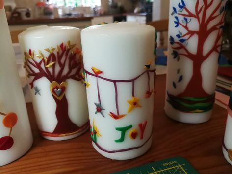 Wax Decorated Candles, Decorated Candles, Candle Decoration, Bee Wax, Homeschool Projects, Group Crafts, Waldorf Inspired, Girls Club, Hand Written