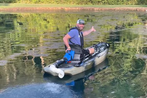 Gerald Swindle Builds A Leaf Blower Powered Kayak (Video) | Kayak Angler Kayak Mods, Motorized Kayak, Fly Fishing Boats, Kayak Fishing Diy, Boating Accessories, Angler Kayak, Kayak Fishing Gear, Diy Fishing, Fishing Kayak