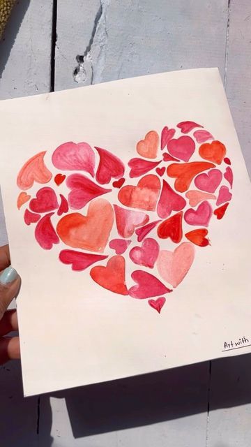 Heart Drawing Watercolor, Cute Ideas For Your Boyfriend Diy, Red Painting Ideas Easy, Watercolor Paintings For Boyfriend, Watercolor Art For Boyfriend, Easy Paintings For Boyfriend, Watercolor Valentine Cards Diy, Valentines Diy Cards, Valentines Day Drawings Art Ideas