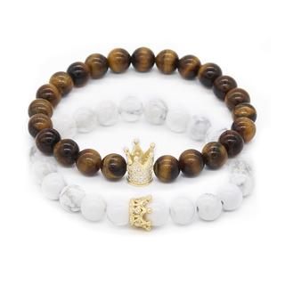 His & Her's Buddha Bracelet - Tiger Eye & Marble King And Queen Crowns, Distance Bracelets, Luxury Couple, Lovers Bracelet, Couples Bracelet, Bracelet Couple, Howlite Stone, Queen Crown, White Howlite