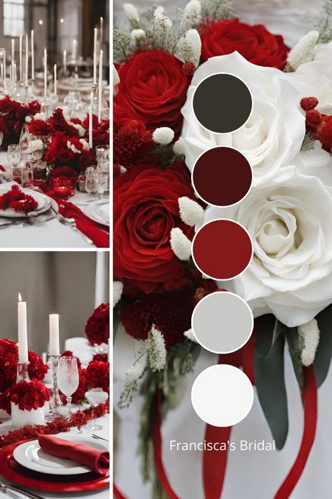 Crimson Red Wedding, Red And White Color Palette, Wedding Color Schemes Red, Gray Wedding Colors, Wedding Theme Color Schemes, Winter Wedding Color Palette, Spring Wedding Color Palette, Wedding Colors Red, Light Pink Wedding