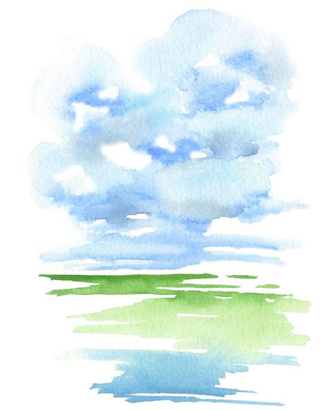 Original watercolor by Asara Design. Illustration Art Watercolor Drawing, Watercolor Landscape Easy, Abstract Watercolor Paintings, Canadian Prairies, Abstract Watercolor Landscape, Watercolor Sky, Minimalist Watercolor, Watercolor Paintings For Beginners, Watercolour Inspiration