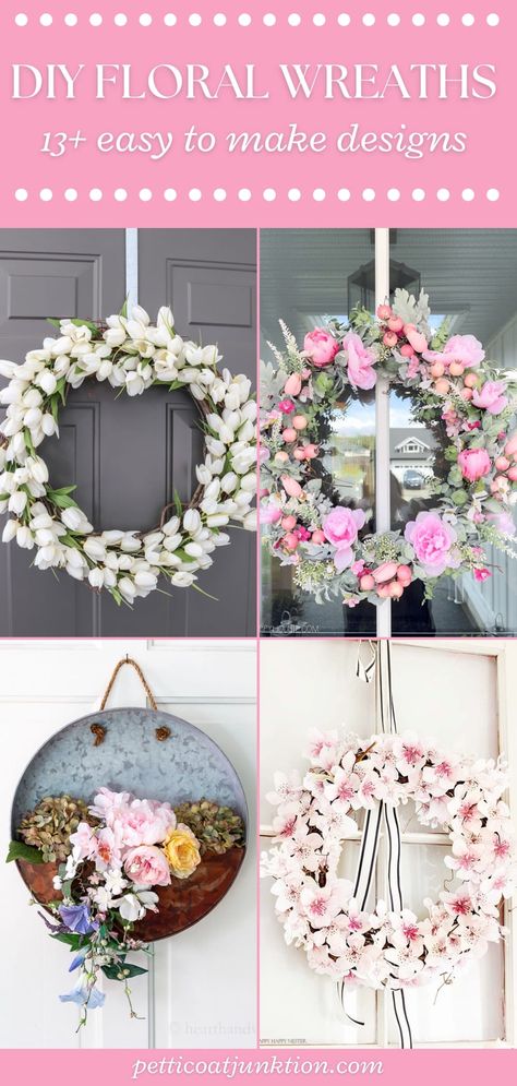 13 Blooming Beauties: DIY Floral Wreaths For Spring And Summer Artificial Flower Wreath Diy, Homemade Wreaths Diy Spring, Homemade Door Wreaths, Flower Wreath Diy, Homemade Door, Wreaths For Spring, Wreaths For Front Door Summer, Hydrangea Wreath Diy, Coastal Diy