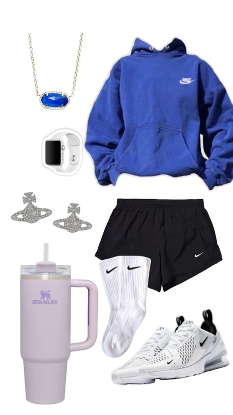 Outfits For High School, School Outfits, Back To School, High School, Nike, Sneakers, Blue, White