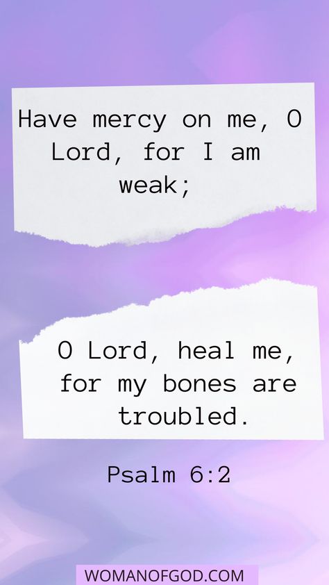 Psalm 6:2 Have mercy on me, O Lord, for I am weak. O Lord, heal me, for my bones are troubled. – Psalm 6:2 #womanofgod #bibleverse #verseoftheday #bibleverseoftheday Psalm 6:2, Lord Heal Me, Yeshua Quotes, God Calling, Psalm 6, Comforting Scripture, Have Mercy On Me, Lord Have Mercy, Jesus Scriptures