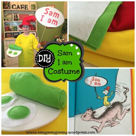 Looking for an easy DIY Dr. Seuss costume idea? This DIY Sam I am Costume is extremely easy with lots of pictures to guide you. Dr Seuss Character Costumes, Sam I Am Costume, Dr Suess Costumes, Story Book Costumes, Dr Suess Characters, Seuss Costumes, Dr Seuss Costumes, Dr Suess Week, Sam I Am