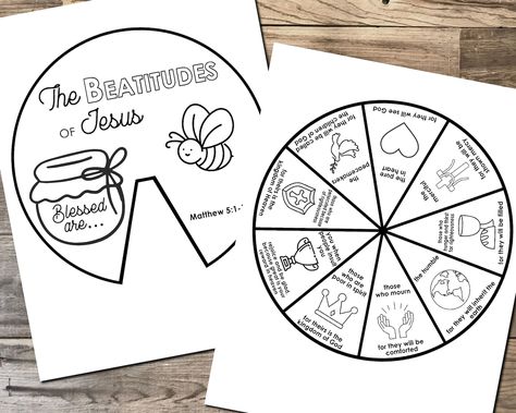 Beatitudes Coloring Wheel Printable Bible Verse Activity - Etsy Colombia Beatitudes For Kids, Kids Bible Lesson, Memory Verse Games, Printable Bible Activities, Story Crafts, Children Ministry, Sabbath School, Scripture Coloring, Kids Bible