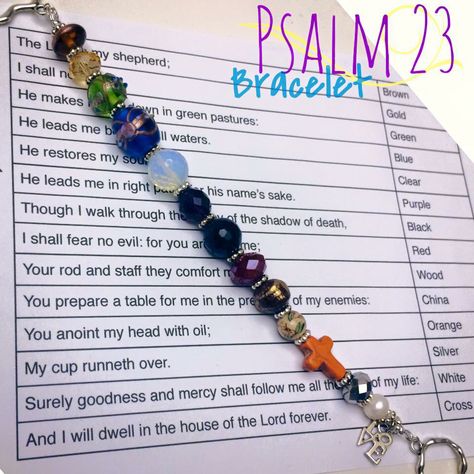 Psalm 23 DIY bracelet. Scripture jewelry to help you memorize this beloved book of the Bible. Bible Verse Bracelets Diy, Blessing Bracelet Diy, Psalm 23 Bracelet Diy, Gospel Beads Salvation Bracelet, Psalms 23 Bracelet, Psalm 23 Bracelet, Bible Verse Beaded Bracelet, 23rd Psalm Bracelet, Prayer Bead Bracelet