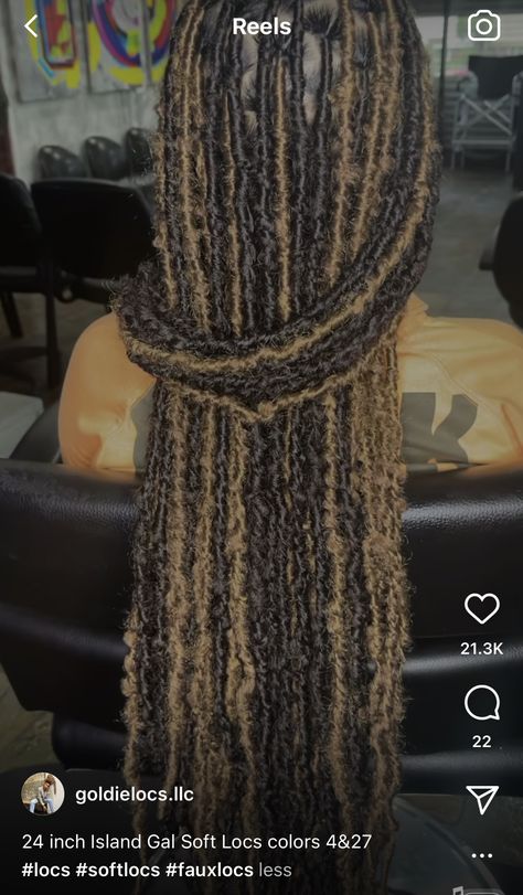 Soft Locs Highlights, Peekaboo Distressed Locs, Cute Long Knotless Braids With Color, Blond And Black Soft Locs, Multicolor Soft Locs, Black And Blonde Butterfly Locs Long, Soft Locs Blonde And Black, Faux Locs Highlights, Soft Locs With Brown Highlights