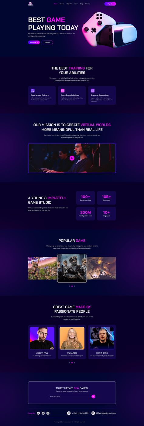 Game Playing Platform Website Landing Page on Behance Gaming Landing Page, Game Website Design, Gamer Website, Game Landing Page, Mobile Landing Page, Figma Website, Landing Ideas, Ui Ux Website, Valve Games