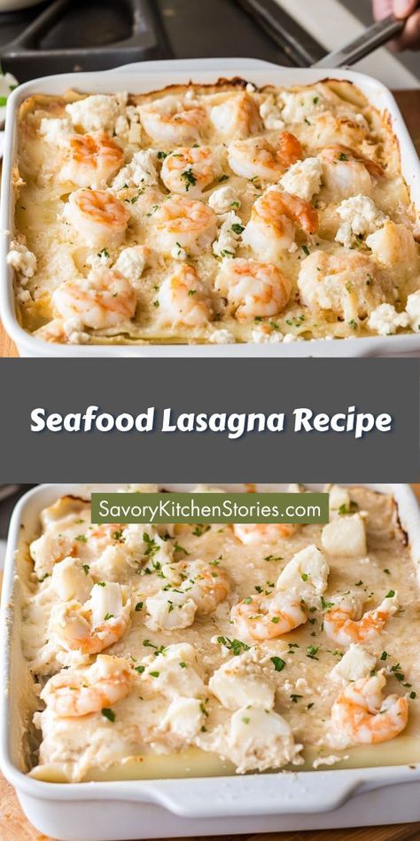 Looking to elevate your seafood dinner ideas? This Seafood Lasagna Recipe is a creamy, flavorful dish that will leave everyone asking for seconds! Perfect for gatherings or intimate dinners, you’ll love the easy preparation. Save this recipe for a night of delicious seafood indulgence! Lobster Lasagna Recipe, Seafood Lasagna Recipe Easy, Christmas Seafood Dinner Menu Ideas, Shrimp Lasagna Recipe, Seafood Lasagna Recipe, Seafood Dinner Ideas, Shrimp Lasagna, Seafood Dinner Party, Seafood Lasagna Recipes