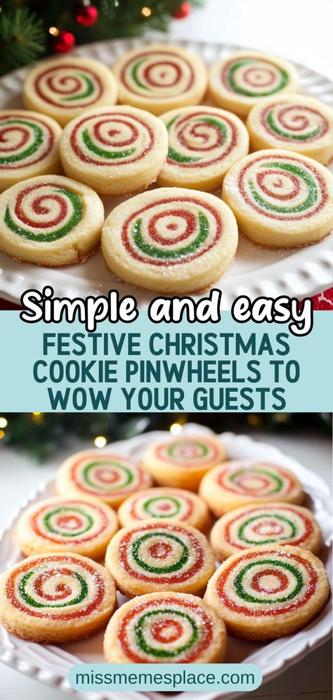 Delight your family and friends this holiday season with these vibrant Christmas Cookie Pinwheels! These beautifully swirled cookies are not only visually stunning but also bursting with flavors that everyone will adore. Perfect for holiday parties, these festive treats are easy to make and will surely impress your guests. Follow our step-by-step guide to create these colorful cookies that will elevate your dessert table and leave everyone asking for seconds! Spiral Cookies Christmas, Swirl Christmas Cookies, Holiday Cookie Decorating Party, Pinwheel Dessert, Cookie Swap Party Ideas, Christmas Pinwheels, Pinwheel Cookies Christmas, Christmas Pinwheel Cookies, Pinwheel Sugar Cookies