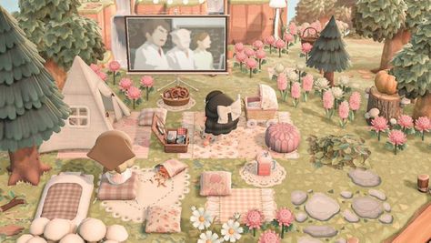 Fairycore Campsite Acnh, Acnh Soft Island, Pink Cottage Core Animal Crossing, Animal Crossing Girly Island, Cute Animal Crossing Builds, Acnh Pink Springcore, Pink Acnh Island Ideas, Animal Crossing Coquette Codes, Grandma Core Acnh