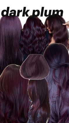 Dark Color Dyed Hair, Fall Black Hair Color Ideas, Hair Color Ideas Dark Colors, Fall Plum Hair, Shoulder Length Balayage Dark, Purple Overtone On Brown Hair, Red Rinse On Black Hair, Cool Toned Plum Hair, Purple Red Highlights In Brown Hair