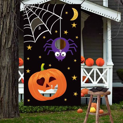 Halloween Bean Bag Toss, Downtown Halloween, Pumpkin Spider Web, Halloween Classroom Door, Halloween Classroom Decorations, Moldes Halloween, Halloween Window Clings, Game Banner, Halloween Cupcake Toppers