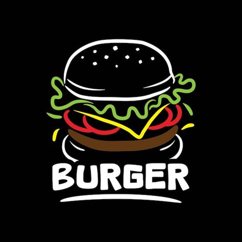 Burger Logo Design, Burger Vector, Burger Logo, Logo Design Simple, Simple Logo Design, Simple Silhouette, Logo Restaurant, Light Sign, Neon Light Signs