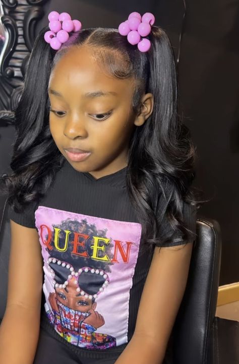 Natural Hairstyles For Middle School, Side Part With Ponytail, Kid Quick Weave, Hairstyles For 8 Year Girl Black, Hairstyles For Black Girls Kids 10-11, Leia Hairstyles, Holiday Hairstyles For Kids, Birthday Hairstyles For Kids, Ponytail Hairstyles For Kids