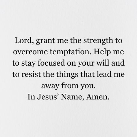 This prayer seeks divine support to resist temptation and remain steadfast in following God's will. It highlights the need for strength and focus to stay aligned with spiritual goals, emphasizing resilience in maintaining faith amidst challenges. #Highlights #Followers #Strength #Focus #Resilience Prayer For Temptation, Resisting Temptation, Resist Temptation, Spiritual Goals, Bible Study Lessons, Morning Prayers, Blessed Mother, Focus On Yourself, Mother Mary