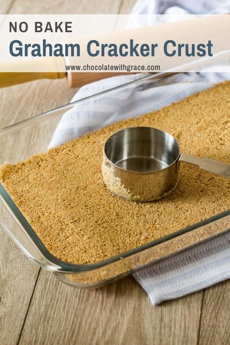 A no bake graham cracker crust is a quick and easy recipe. It can be made in a 9x13 inch pan, a pie plate or springform pan. Try this no bake graham cracker pie crust today! #nobake #pie #grahamcracker Grahman Cracker Crust Recipe Pie Easy, Robert Redford Dessert With Graham Cracker Crust, Graham Wafer Crust Recipe, Sugar Free Graham Cracker Crust, Homemade Graham Cracker Crust Easy, How To Make Graham Cracker Crumbs, How To Make Graham Cracker Crust, How To Make A Graham Cracker Crust, Graham Cracker Crust 9 X 13 Pan