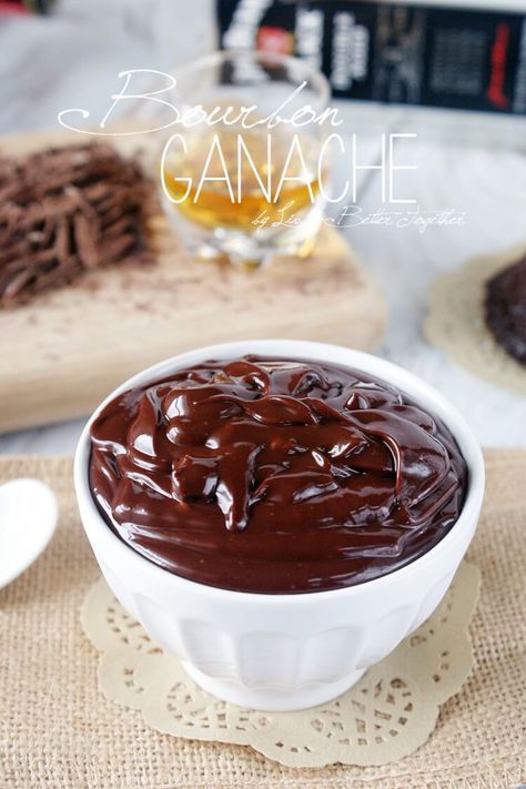 Bourbon Ganache - The caramel, vanilla, and oak notes of Jim Beam's Black Label Bourbon blend with chocolate and cream for a bowl of pure decadence. Bourbon Ganache, Bourbon Chocolate, Chocolate Ganache Recipe, Chocolate Bourbon, Living Better, Ganache Recipe, Boozy Desserts, Cake Fillings, Sweet Sauce