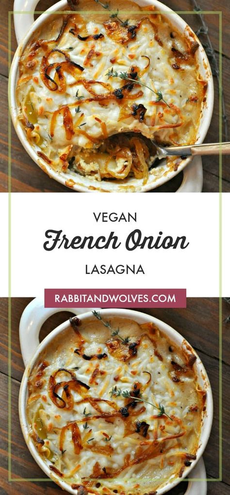 Vegan French Onion Pasta, Vegan French Food, French Vegetarian Recipes, Vegan Casseroles, Rabbit And Wolves, Whipped Ricotta, Vegan Casserole, Vegan French, Vegan Italian