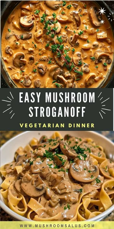 Looking for a delicious and comforting vegetarian dinner idea? Try this Easy Mushroom Stroganoff recipe! Perfect for a cozy fall meal, this creamy dish is loaded with rich flavors and is a must-try for both vegetarians and vegans. Our Vegan Mushroom Stroganoff uses hearty mushrooms and a luscious sauce, creating the ultimate Mushroom Dish that's both satisfying and easy to make. Ideal for a One Pot Vegetarian meal that's perfect for a quick weeknight dinner. Check out our recipe and enjoy a ... Mushroom Dinners Vegetarian, Fall Meals Dairy Free, Recipes For Dinner Mushrooms, Vegan Stroganoff Recipe, Comforting Vegetarian Meals, Best Vegetarian Dinner Recipes, Cozy Vegetarian Recipes, Mushroom Recipes Main Dishes, Healthy Fall Dinners Vegetarian