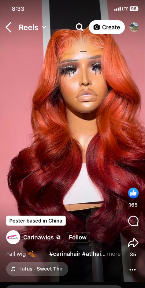 Ombré Wig, 22nd Bday, Orange Wig, Reverse Ombre, Red Ombre Hair, Orange Ombre, Beautiful Hairstyles, Ombre Wigs, Red Ombre