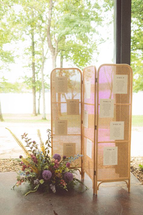 Rattan Room Divider Unique Wedding Seating Chart Sign Seating Chart Room Divider, Whimsical Wedding Seating Chart, Room Divider Wedding Seating Chart, Rattan Seating Chart, Cool Seating Chart, Divider Seating Chart, Floral Seating Chart Wedding, Spring Wedding Seating Chart, Room Divider Seating Chart