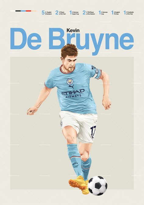 Kevin De Bruyne poster featuring a mid century modern design style. The high-quality print showcases a beautiful digital drawing of Kevin De Bruyne. Perfect for any Manchester City fan looking to add some flair to their living space. Football Design Poster, Manchester City Poster, Soccer Posters, Football Posters, Soccer Art, Sports Posters, Jack Grealish, Soccer Poster, Sports Graphic Design