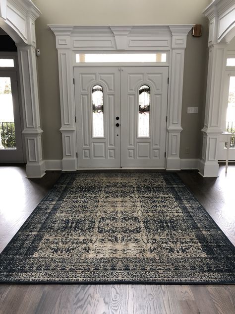 Large Rug Foyer, Rugs In Foyer Entrance, Foyer Runner Rug Entrance, Formal Entryway Ideas Foyers, Entry Way Rugs Foyers, Foyer Rug Ideas, Entryway Rug Ideas Foyers, Foyer Rugs Entryway Front Entry, Foyer Rugs Entryway