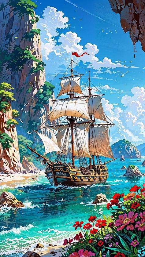 Pirate Ship Art, Wedding Guest Outfits, Dreamy Artwork, Fantasy Places, Art Wallpaper Iphone, Cool Wallpapers Art, Happy Dance, Fantasy Art Landscapes, Free Products