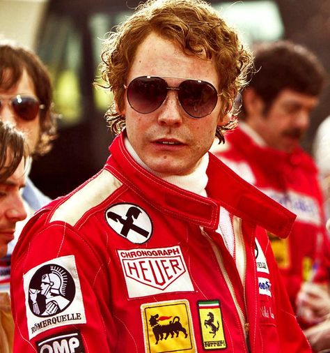 Daniel Bruhl as Niki Lauda, Formula 1 Driver, both gorgeous men if you ask me; now my friends "get it" about my long-time crush on Niki Lauda Daniel Bruhl, Niki Lauda, Captain America Civil, Formula 1, Captain America, Sunglasses, Film, Tv