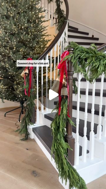 Alexis Gonzalez on Instagram: "Comment SHOP for a link! This Amazon must have is a must this holiday season! I am actually so glad I came across them! These garland ties are Velcro, you can easily remove or readjust, they hold up my heavy deluxe Norfolk garland! Perfect for holding up your garland on a stair case!
#amazonmusthaves #amazonhome #amazonfinds #founditonamazon #modernfarmhouse #staircase #christmasgarland #primedaydeals2024" Norfolk Garland Stairs, Norfolk Garland, Im Ok, Hollaback Girl, Stair Case, Xmas Food, Backyard Games, Christmas Decorations For The Home, Christmas House