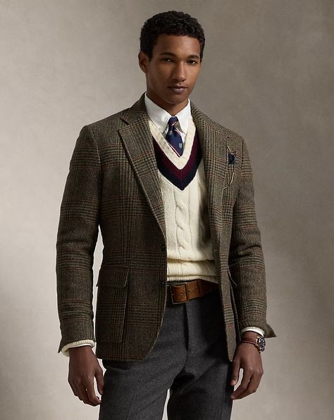 The RL67 Plaid Tweed Jacket Harvey Specter Suits, Jacket Drawing, Ralph Lauren Blazer, Swimsuit Cover Up Dress, Ralph Lauren Outfits, Black Men Fashion, Plaid Jacket, High Fashion Street Style, Made In America