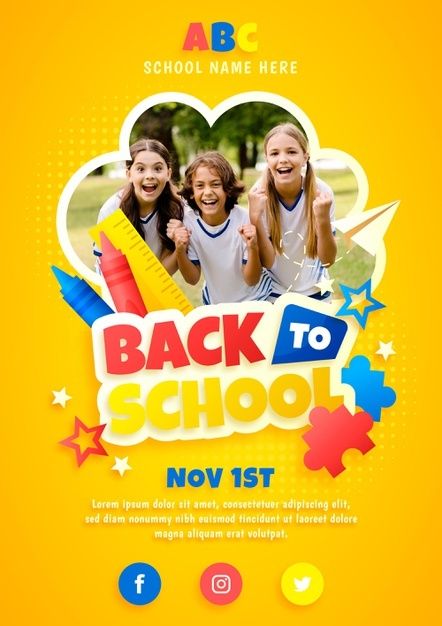 Gradient back to school vertical flyer t... | Free Vector #Freepik #freevector #flyer #poster #school #template School Advertising, Abc School, Pc Photo, Back School, Back To School Fashion, School Banner, Flyer Poster, Social Media Design Inspiration, School Logo