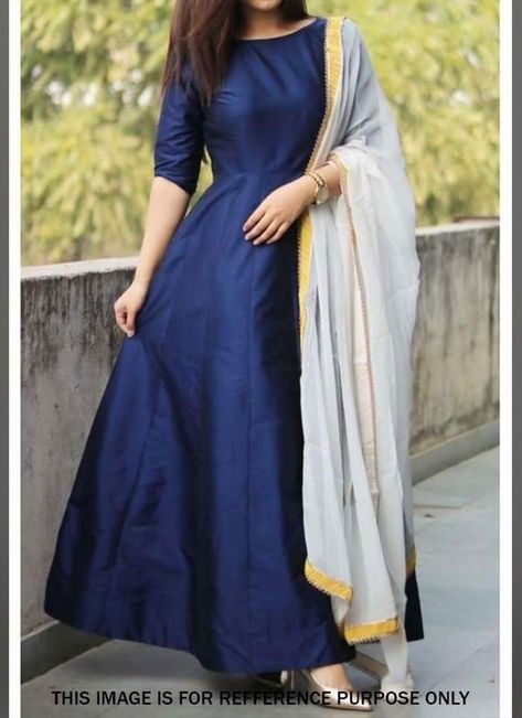 blue colour long anarkali frock quarter sleev silk fabric for purchase contect no 8840634364 whats up no price 600 Churidar Styles, Kurta Plazo, Aishwarya Lekshmi, Western Gowns, Anarkali Frock, Nikkah Dress, Long Gown Dress, Long Dress Design, Salwar Kamiz